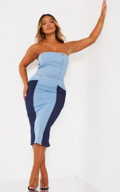 Shape Vintage Wash Contrast Denim Midi Dress