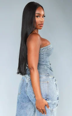 Shape Vintage Wash Denim Zip Detail Bandeau Corset