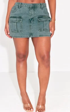 Shape Vintage Wash Denim Low Rise Micro Mini Skirt