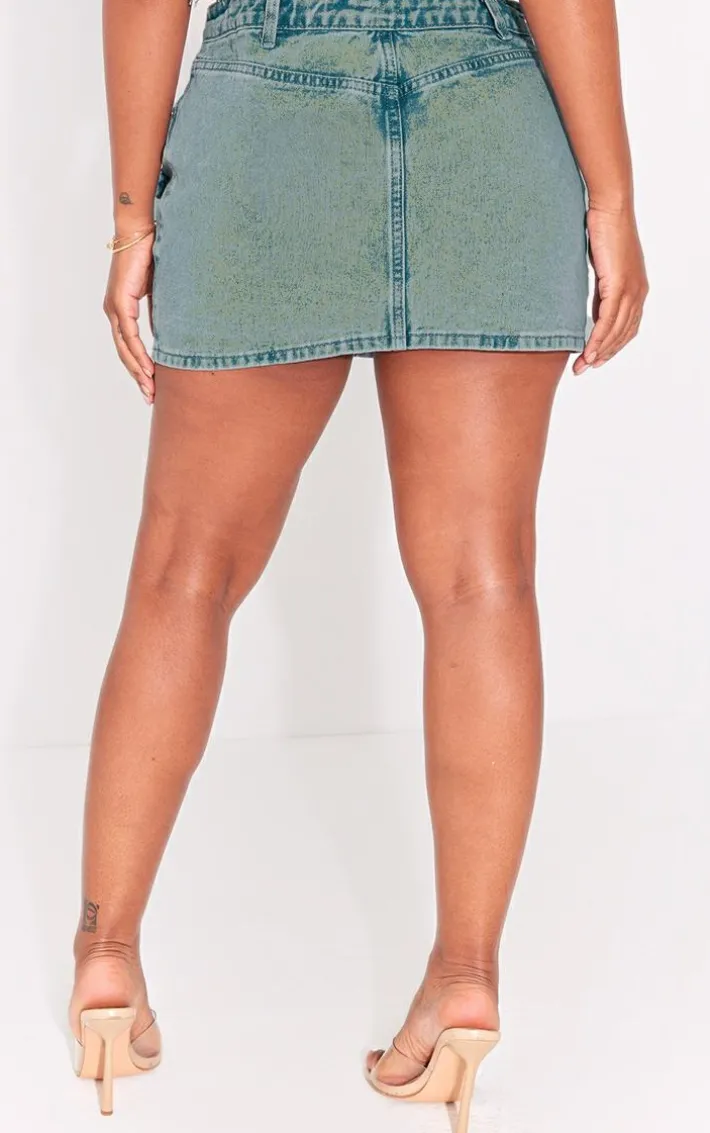 Shape Vintage Wash Denim Low Rise Micro Mini Skirt