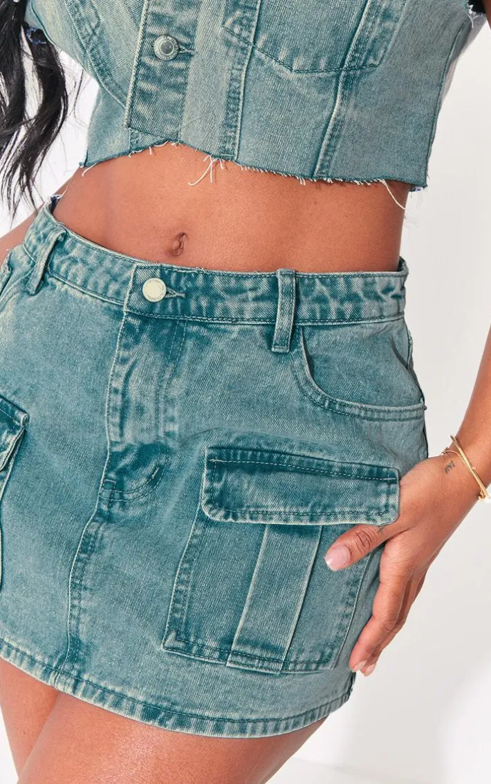 Shape Vintage Wash Denim Low Rise Micro Mini Skirt