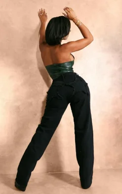 Shape Washed Black Denim Star Embossed Bum Detail Jeans