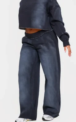 Shape Washed Black Distressed Waistband Wide Leg Sweatpants