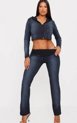 Shape Washed Black Low Rise Fold Over Flared Pants