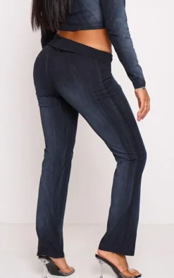 Shape Washed Black Low Rise Fold Over Flared Pants