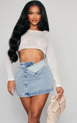 Shape Washed Blue Denim Foldover Waist Mini Skirt