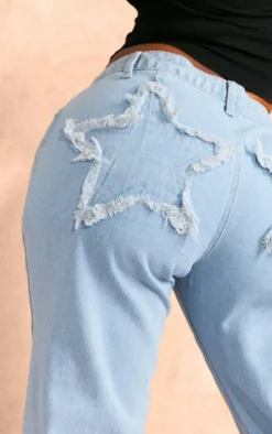 Shape Washed Blue Denim Star Embossed Bum Detail Jeans