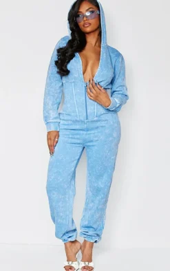 Shape Washed Blue Long Sleeve Cinched Waist Jumpsuit