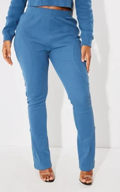 Shape Washed Blue Rib Seam Detail Flare Pants