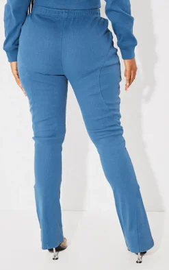 Shape Washed Blue Rib Seam Detail Flare Pants