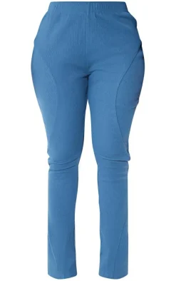 Shape Washed Blue Rib Seam Detail Flare Pants