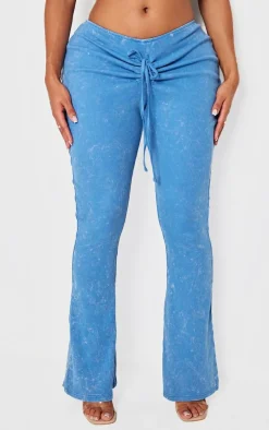 Shape Washed Blue Washed Ribbed Ruched Front Flare Pants