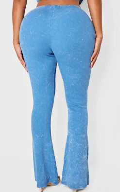 Shape Washed Blue Washed Ribbed Ruched Front Flare Pants