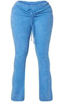 Shape Washed Blue Washed Ribbed Ruched Front Flare Pants