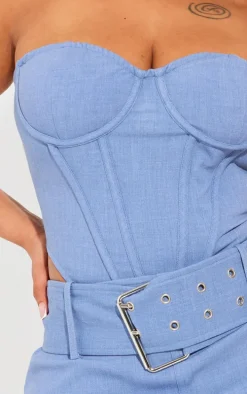 Shape Washed Blue Woven Boning Bandeau Corset