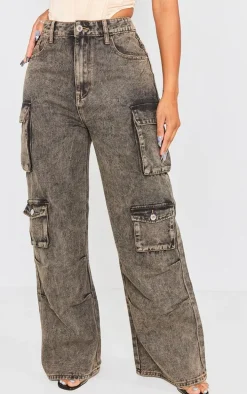 Shape Washed Brown Denim Pocket Detail Cargo Jeans