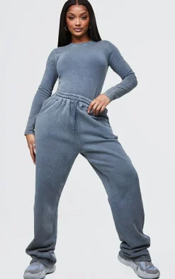 Shape Washed Charcoal Cotton Long Sleeve Crew Neck Bodysuit