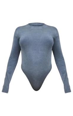 Shape Washed Charcoal Cotton Long Sleeve Crew Neck Bodysuit