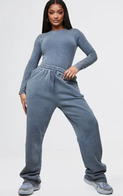 Shape Washed Charcoal Drawstring High Waist Wide Leg Sweatpants