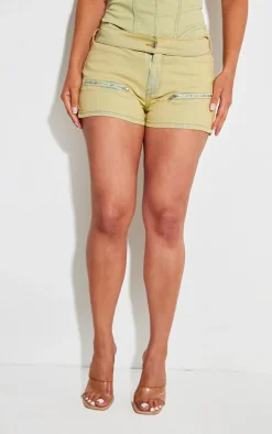 Shape Washed Green Denim Belt Detail Hot Pants