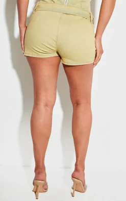 Shape Washed Green Denim Belt Detail Hot Pants