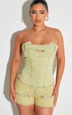 Shape Washed Green Denim Belt Detail Hot Pants