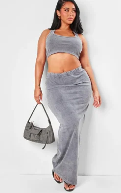 Shape Washed Grey Cotton Washed Maxi Skirt