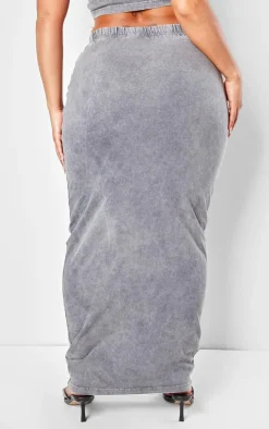 Shape Washed Grey Cotton Washed Maxi Skirt