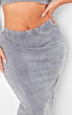 Shape Washed Grey Cotton Washed Maxi Skirt