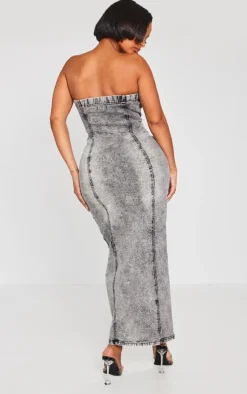 Shape Washed Grey Denim Zip Through Maxi Dress