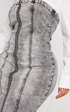 Shape Washed Grey Denim Zip Through Maxi Dress