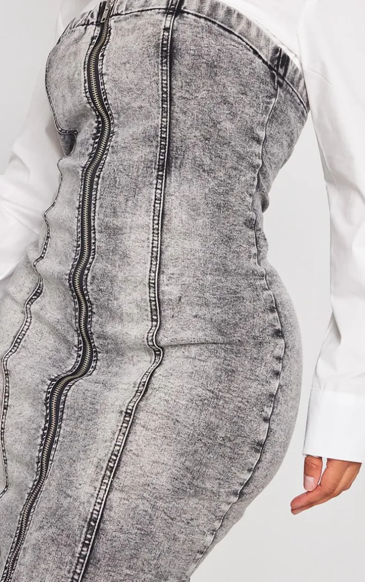 Shape Washed Grey Denim Zip Through Maxi Dress