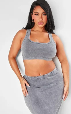 Shape Washed Grey Racer Back Crop Top