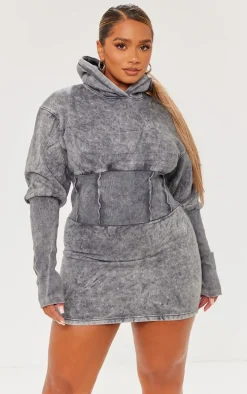 Shape Washed Grey Sweat Corset Detail Sweater Dress