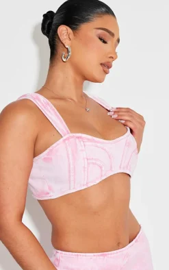 Shape Washed Pink Denim Seam Front Detail Bralet