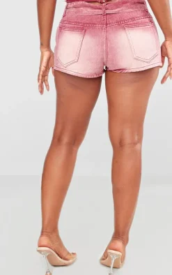 Shape Washed Red Denim Belted Low Rise Shorts