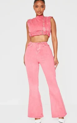 Shape Washed Red Denim Low Rise Flare Jeans