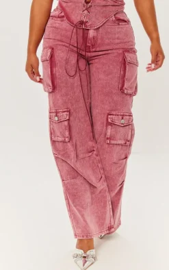 Shape Washed Red Denim Pocket Detail Cargo Jeans