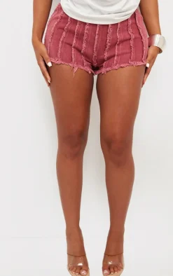 Shape Washed Red Denim Seam Detail Shorts