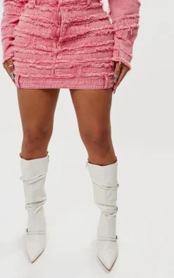 Shape Washed Red Distressed Denim Mini Skirt