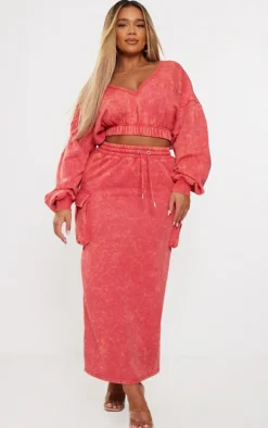 Shape Washed Red Sweat Maxi Skirt