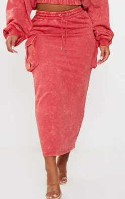 Shape Washed Red Sweat Maxi Skirt