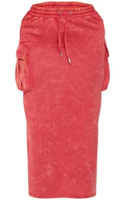 Shape Washed Red Sweat Maxi Skirt