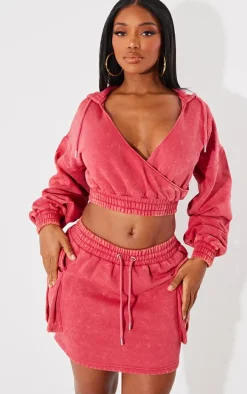 Shape Washed Red Sweat Mini Skirt