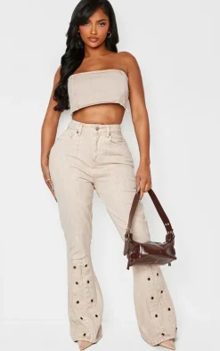 Shape Washed Stone Denim Eyelet Detail Flare Jeans