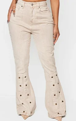 Shape Washed Stone Denim Eyelet Detail Flare Jeans