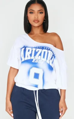 Shape White Arizona Spray Graphic Off Shoulder Oversized Tee