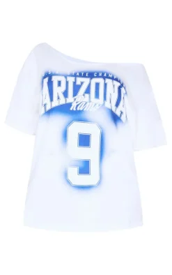 Shape White Arizona Spray Graphic Off Shoulder Oversized Tee