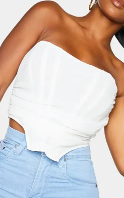 Shape White Chiffon Ruched Corset Crop Top