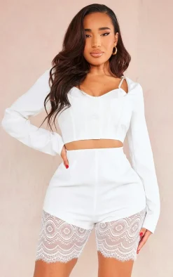 Shape White Corset Under Bust Lace Trim Unitard